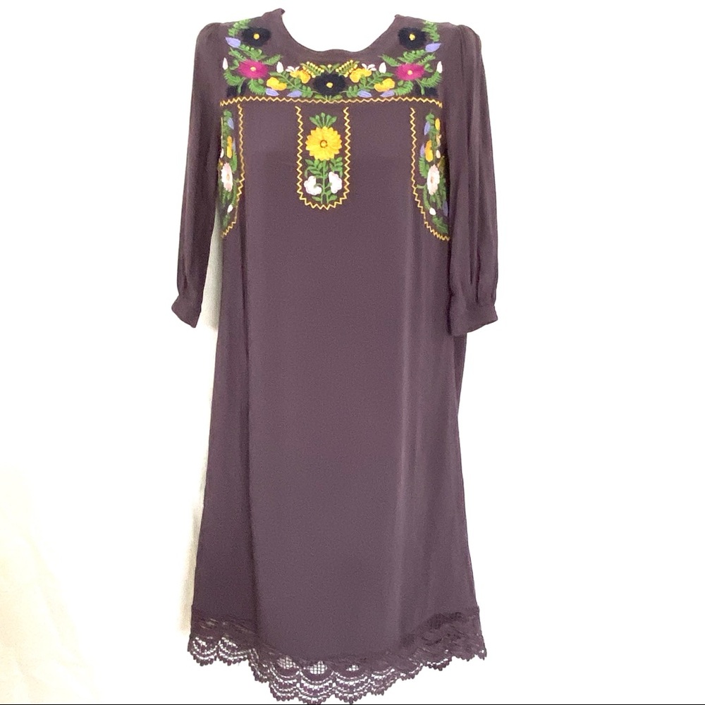Boho Embroidered Tea n Rose Shift Pull-on Size S…